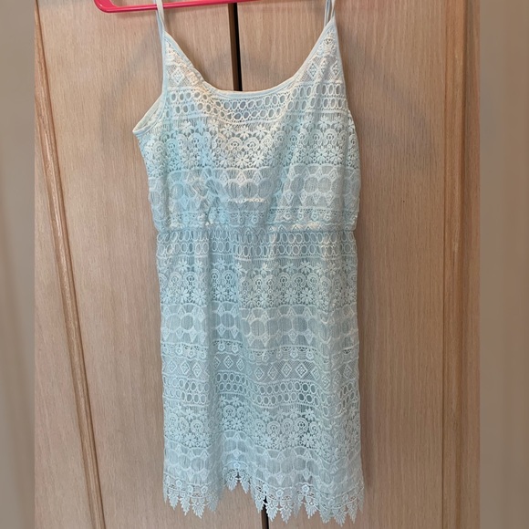 h&m blue crochet dress Ladies - Light Dusty Blue Crochet-Look Dress - Size: XS